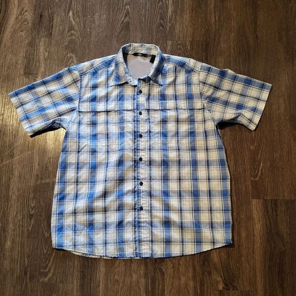 Wrangler Fishing Outdoor Short Sleeved Button Up Shirt Velcro Pocket Mens Large - Picture 1 of 7